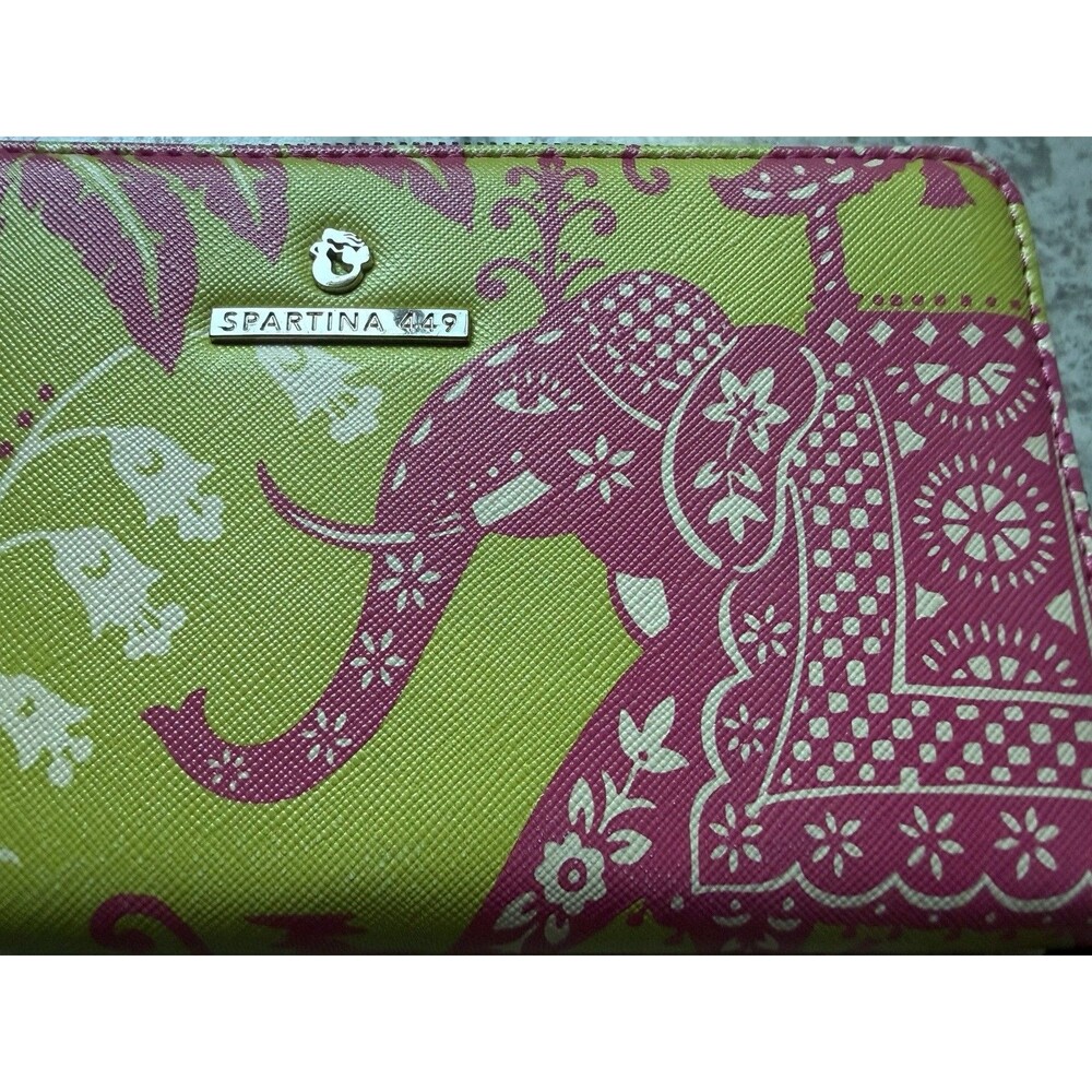 Spartina 449 Zip Around Wallet Pink Lime Green Elephant Print